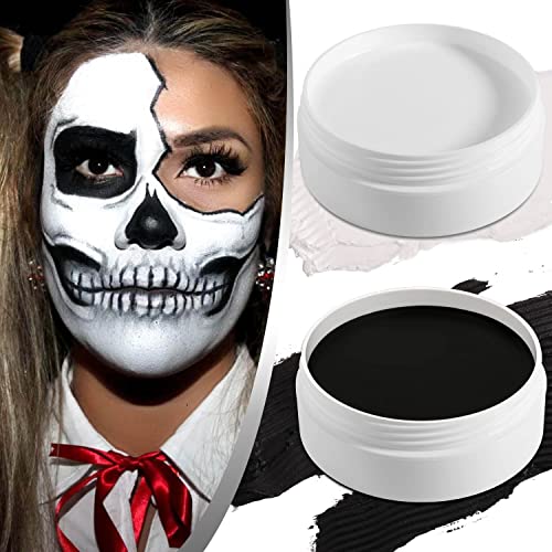 DE'LANCI Black & White Oil Face Body Paint Special Effects Makeup Kit, Large Capacity Professional Paint Palette Kit for Art Theater Halloween Party Cosplay Clown Sfx Makeup for Adults (200g/7.06oz)