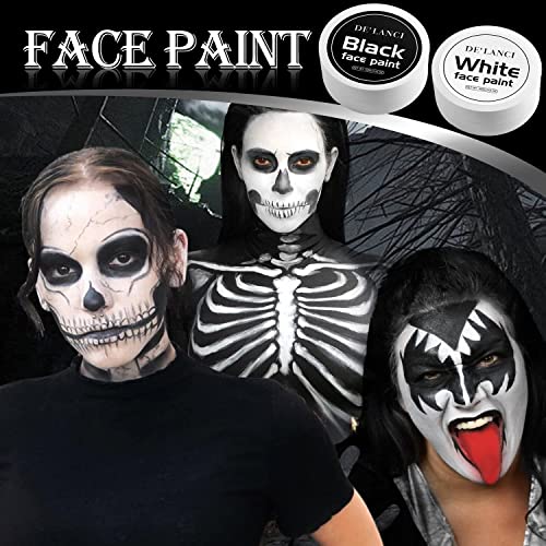 DE'LANCI Black & White Oil Face Body Paint Special Effects Makeup Kit, Large Capacity Professional Paint Palette Kit for Art Theater Halloween Party Cosplay Clown Sfx Makeup for Adults (200g/7.06oz)