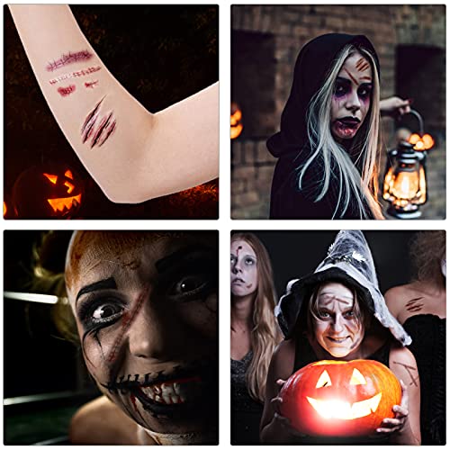Tomoving 10PCS Halloween Tattoos，Zombie Scars Tattoos Stickers with Fake Scab Blood Special Fx Costume Makeup Props