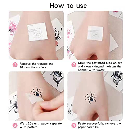 DOKEI Spider Temporary Tattoo, 100 pcs Halloween Spider Tattoos Kids Spider Webs Face Tattoos Stickers for Halloween Bachelorette Carnival Cosplay Costume Makeup Party