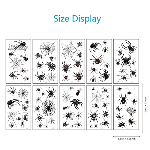 DOKEI Spider Temporary Tattoo, 100 pcs Halloween Spider Tattoos Kids Spider Webs Face Tattoos Stickers for Halloween Bachelorette Carnival Cosplay Costume Makeup Party