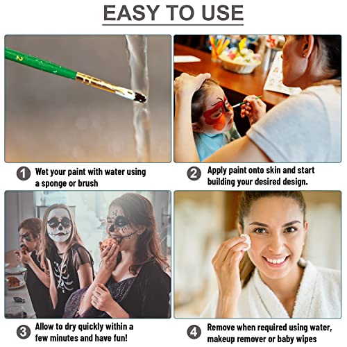 ICY LDN 3 x Large Face & Body Paint Pots Set Red, White, Black, Halloween Makeup, Skull, Zombie, Vampire, Stage Makeup, Halloween Special Effects Makeup for Cosplay FX Makeup Vegan Friendly