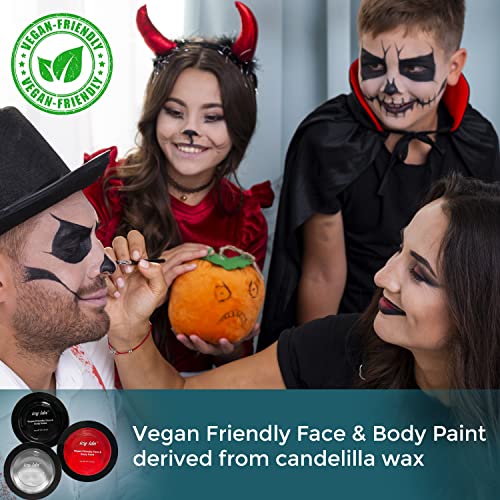 ICY LDN 3 x Large Face & Body Paint Pots Set Red, White, Black, Halloween Makeup, Skull, Zombie, Vampire, Stage Makeup, Halloween Special Effects Makeup for Cosplay FX Makeup Vegan Friendly