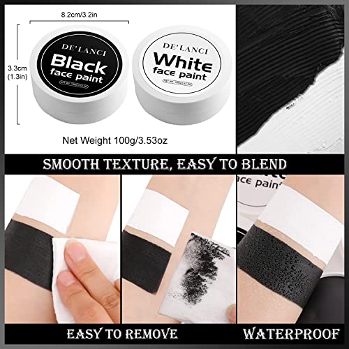 DE'LANCI Black & White Oil Face Body Paint Special Effects Makeup Kit, Large Capacity Professional Paint Palette Kit for Art Theater Halloween Party Cosplay Clown Sfx Makeup for Adults (200g/7.06oz)