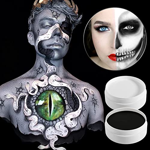 DE'LANCI Black & White Oil Face Body Paint Special Effects Makeup Kit, Large Capacity Professional Paint Palette Kit for Art Theater Halloween Party Cosplay Clown Sfx Makeup for Adults (200g/7.06oz)