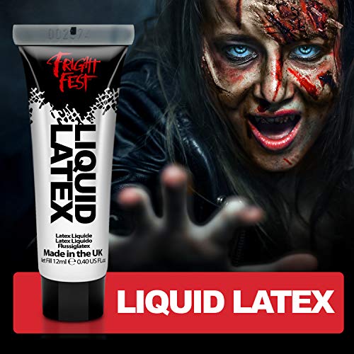 Fright Fest Liquid Latex 12ml sfx makeup great with fake blood stage blood scar wax, spirit gum and face paint to create amazing halloween makeup create zombie skin safe latex