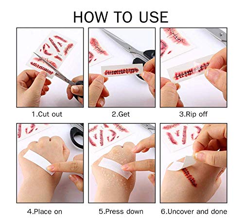 3D Zombie Scar Tattoos Fake Scars Bloody Costume Makeup Halloween Decoration Horror Wound Scary Blood Injury Sticker ，Halloween Party Decorations.