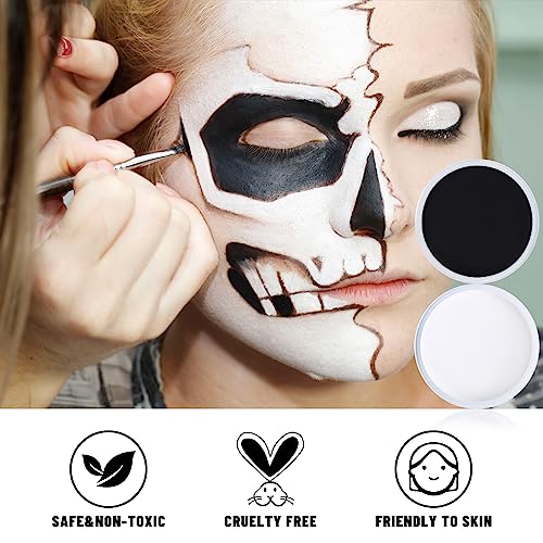 BOBISUKA Halloween Cosplay SFX Makeup Black + White Face Body Paint Special Effects Makeup Kit Dress Up Non Toxic Face Painting Kits for Adult Full Coverage Facepaint Fx Make Up