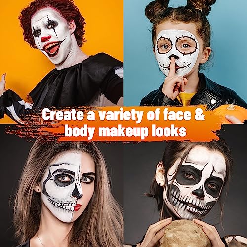 BOBISUKA Halloween Cosplay SFX Makeup Black + White Face Body Paint Special Effects Makeup Kit Dress Up Non Toxic Face Painting Kits for Adult Full Coverage Facepaint Fx Make Up