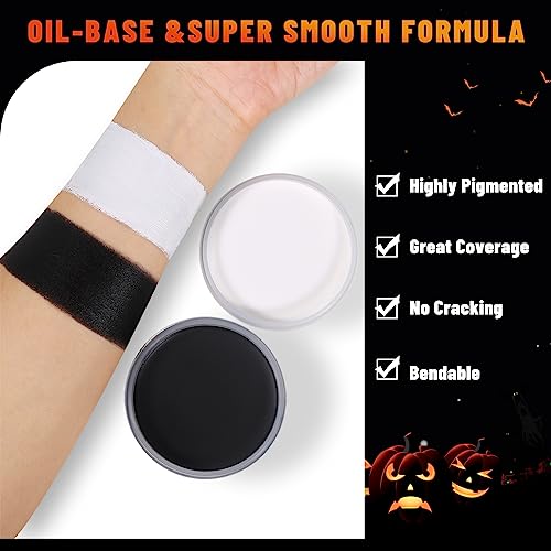 BOBISUKA Halloween Cosplay SFX Makeup Black + White Face Body Paint Special Effects Makeup Kit Dress Up Non Toxic Face Painting Kits for Adult Full Coverage Facepaint Fx Make Up