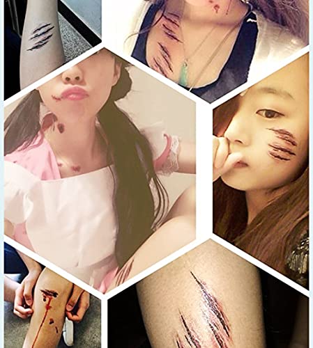 3D Zombie Scar Tattoos Fake Scars Bloody Costume Makeup Halloween Decoration Horror Wound Scary Blood Injury Sticker ，Halloween Party Decorations.