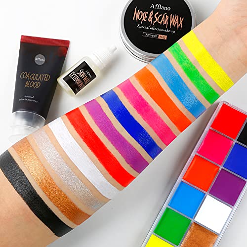 AFFLANO Special Effects Stage Halloween Makeup Set,All-in-1 SFX Makeup Kit-Face Body Painting+Fake Scar Wax+Coagulated Blood+Sponge+Spatula+Extension Oil,Zombie Festival Theatrical Wound Modeling Scar