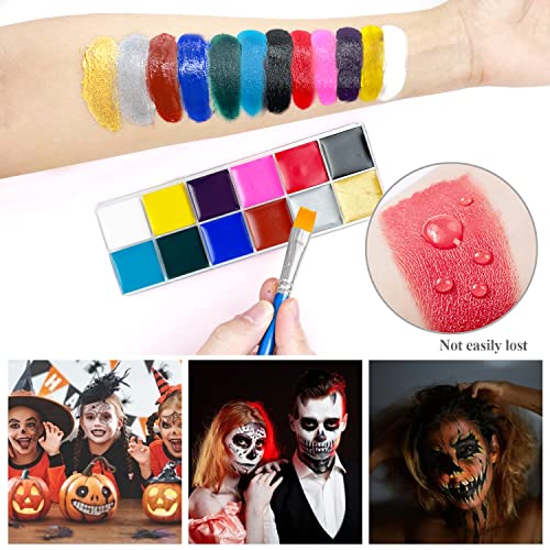 immetee SFX Makeup Kit, Special Effect Face Body Paint Halloween Makeup, Face Paint Oil Palette+3 Scar Wax+1 Fake Blood+4 Paint Brushes+1 Spatula+1 Stipple Sponge+1Palette.