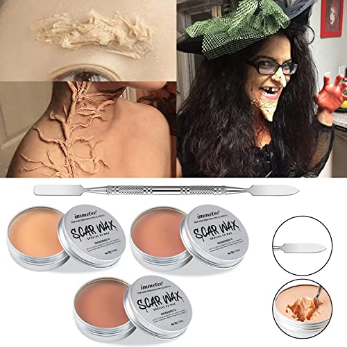 immetee SFX Makeup Kit, Special Effect Face Body Paint Halloween Makeup, Face Paint Oil Palette+3 Scar Wax+1 Fake Blood+4 Paint Brushes+1 Spatula+1 Stipple Sponge+1Palette.
