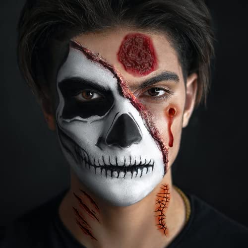 15 Sheets Halloween scar tattoos Stickers with Fake Scab Blood,zombie tattoo,halloween scar makeup,halloween face stickers, Halloween costume for women Makeup Props