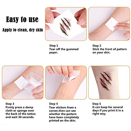 152 Halloween Tattoos-Halloween Sca and Wounds,Halloween Make Up Fake Sca,Zombie Makeup Kit,Vampire Bite Marks,Halloween Costumes Women Men Makeup Fake Bleeding Wounds Sutures Tattoo