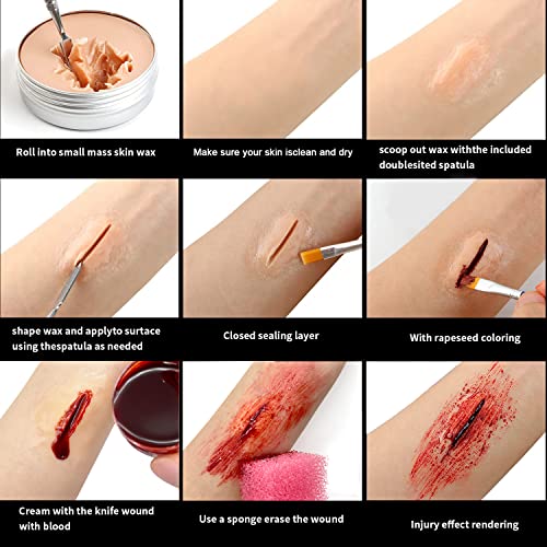 immetee SFX Makeup Kit, Special Effect Face Body Paint Halloween Makeup, Face Paint Oil Palette+3 Scar Wax+1 Fake Blood+4 Paint Brushes+1 Spatula+1 Stipple Sponge+1Palette.