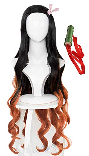 Topcosplay Cosplay Wigs Black Orange Kamado Nezuko Wig Inspired by Demon Slayer: Kimetsu no Yaiba Long Halloween Costume Wigs