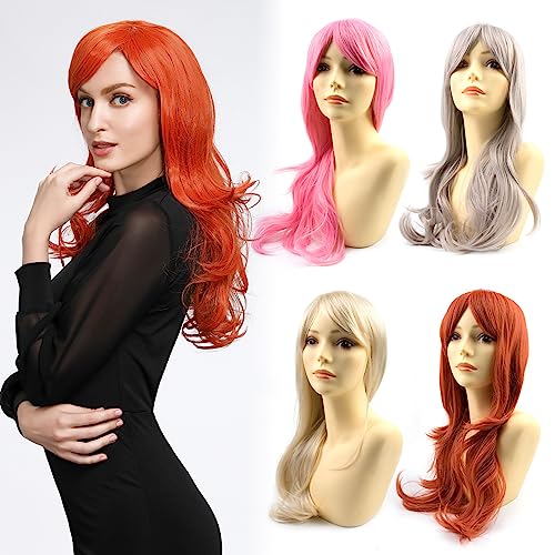 Yamel Platinum Blonde Wig Long Natural Wavy 23 Inches Glueless Halloween Party Wig Heat Resistant Synthetic Hair Wigs for Women Girls