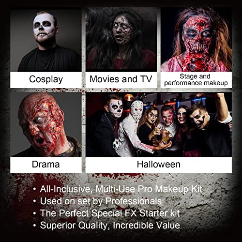 immetee SFX Makeup Kit, Special Effect Face Body Paint Halloween Makeup, Face Paint Oil Palette+3 Scar Wax+1 Fake Blood+4 Paint Brushes+1 Spatula+1 Stipple Sponge+1Palette.