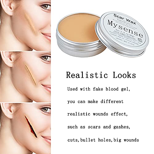 Mysense Scar Wax Kit SFX Make Up Special Effects Fake Molding Wound Skin Wax Body Paint Halloween Set Fake Nose Stage Zombie Cosplay Costume SFX Makeup with Spatula,1.4Oz(40g)