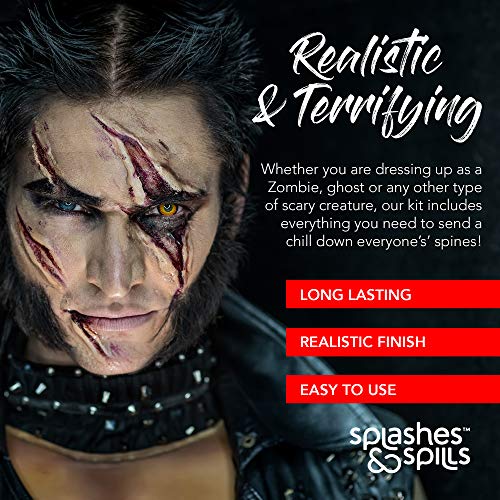 Horror SFX Kit for Halloween makeup– Full set of 6 includes Liquid Latex, Fake Blood, Glow in the Dark Face & Body Paint, plus White, Black and Red Face & Body Paint