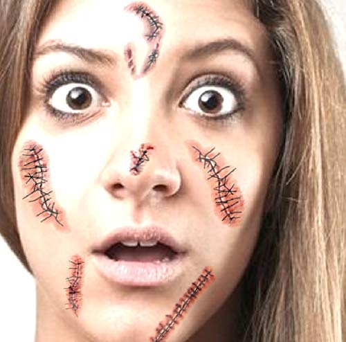 RMCtrends [Pack of 15 sheets] HD Ultra Realistic Halloween Tattoos Fancy Dress Party Costume Makeup Temporary Tattoos Stickers Decoration Fake Wounds Scars and Stitches Make Up x15 Tattoo Sheets