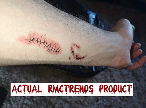 RMCtrends [Pack of 15 sheets] HD Ultra Realistic Halloween Tattoos Fancy Dress Party Costume Makeup Temporary Tattoos Stickers Decoration Fake Wounds Scars and Stitches Make Up x15 Tattoo Sheets