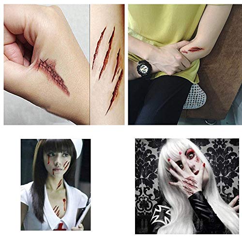 10 x Halloween Zombie Scars Tattoos Stickers with Fake Scab Blood Special Fx Costume Makeup Props