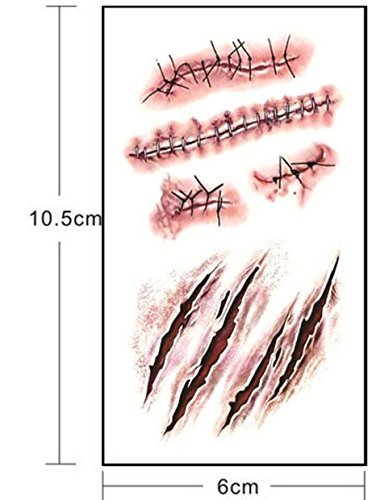 RMCtrends [Pack of 15 sheets] HD Ultra Realistic Halloween Tattoos Fancy Dress Party Costume Makeup Temporary Tattoos Stickers Decoration Fake Wounds Scars and Stitches Make Up x15 Tattoo Sheets