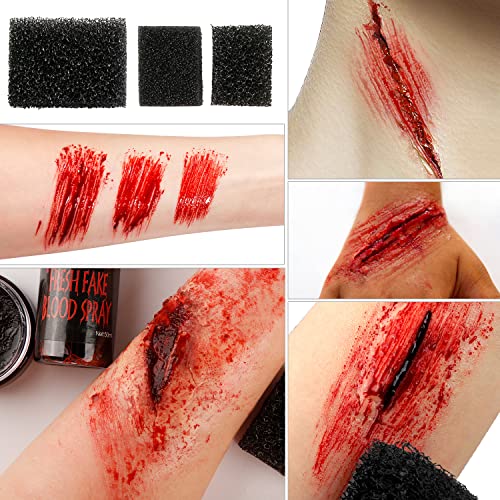 Afflano Halloween Makeup Kit Fake Blood Splatter,Coagulated Blood Gel+3*Stipple Sponge+Blood Spray for Clothes,Special Effects,Zombie,Vampire Monster SFX Makeup,for Theater,Stage,Film,Costumes,Cosplay