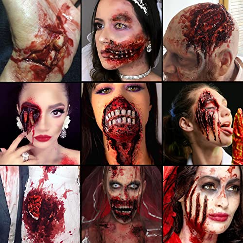 Afflano Halloween Makeup Kit Fake Blood Splatter,Coagulated Blood Gel+3*Stipple Sponge+Blood Spray for Clothes,Special Effects,Zombie,Vampire Monster SFX Makeup,for Theater,Stage,Film,Costumes,Cosplay