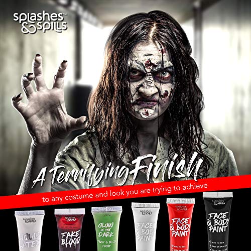 Horror SFX Kit for Halloween makeup– Full set of 6 includes Liquid Latex, Fake Blood, Glow in the Dark Face & Body Paint, plus White, Black and Red Face & Body Paint
