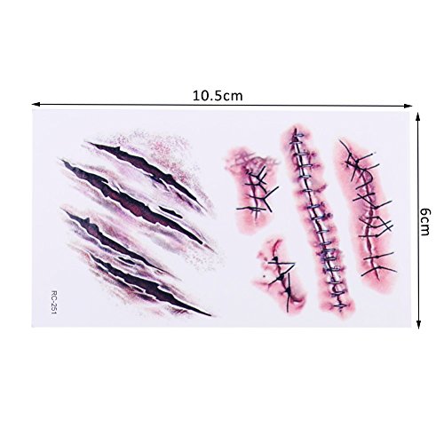 10 x Halloween Zombie Scars Tattoos Stickers with Fake Scab Blood Special Fx Costume Makeup Props