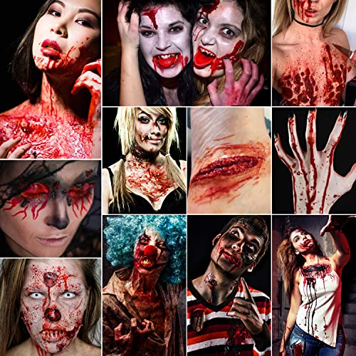 Afflano Halloween Makeup Kit Fake Blood Splatter,Coagulated Blood Gel+3*Stipple Sponge+Blood Spray for Clothes,Special Effects,Zombie,Vampire Monster SFX Makeup,for Theater,Stage,Film,Costumes,Cosplay