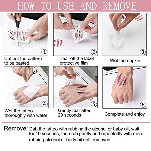 10 x Halloween Zombie Scars Tattoos Stickers with Fake Scab Blood Special Fx Costume Makeup Props