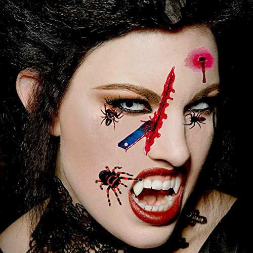 30 Sheets Halloween Temporary Tattoo Stickers Scars Waterproof Halloween Tattoo,Halloween Makeup Tattoos Stickers Family Kit,Suitable for Women Men Boy and Girl Masquerade Halloween Party