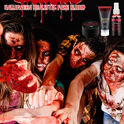 Afflano Halloween Makeup Kit Fake Blood Splatter,Coagulated Blood Gel+3*Stipple Sponge+Blood Spray for Clothes,Special Effects,Zombie,Vampire Monster SFX Makeup,for Theater,Stage,Film,Costumes,Cosplay