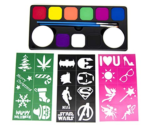 Lopez Products Face Paint Palette 9 Colours + 24 Stencils Set Water based Safe For Kids Face painting Washable Face & Body for Birthday parties Carnival Halloween Holiday Makeup Set Non-toxic