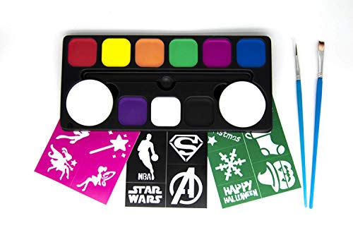 Lopez Products Face Paint Palette 9 Colours + 24 Stencils Set Water based Safe For Kids Face painting Washable Face & Body for Birthday parties Carnival Halloween Holiday Makeup Set Non-toxic