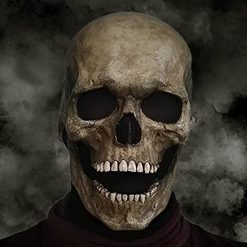 Dlishka Halloween Scary Mask Men,creepy Full Head Skull Mask With Moving Jaw, Full Head Latex Skeleton Headgear For Horror Movie Fans And Adult Halloween Costumes.(Hard Version-Yellow)