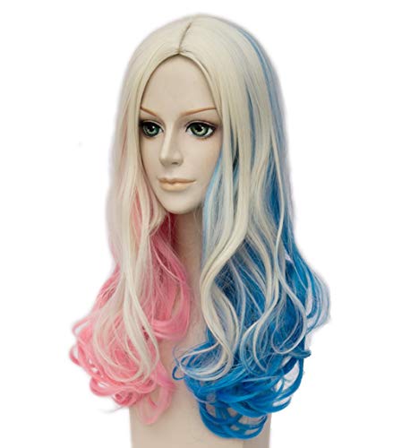 eBoutik - Wig Fancy Dress Up Hair Piece Wigs - Cosplay Halloween Party Accessory - Adult Costume For Spooky or Superhero Villan Role Play - (Pink & Blue Cartoon)