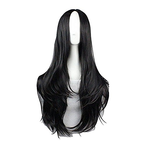 Lalander 75cm Long Hair Heat Resistant Curly Cosplay Wig (Black 1)