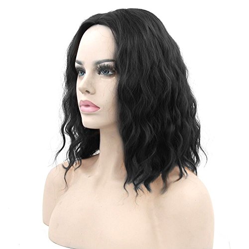 Fouriding Women's Short Curly Wavy Hair Wig Sexy Lady Bob Full Wigs Fiber Hair Hairpiece for Women Lady Halloween Cosplay Anime Costume Fancy Dress Party Daily Use,Black