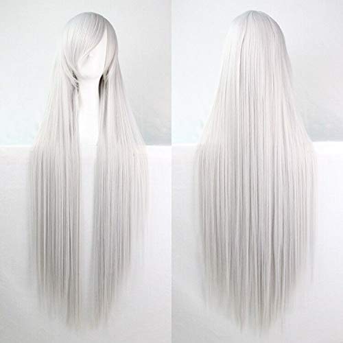 SOUTHSKY Wig Long Straight Heat Resistant Fiber Synthetic Wig for Women Halloween Costumes Cosplay 100cm/40inch (Silver White)