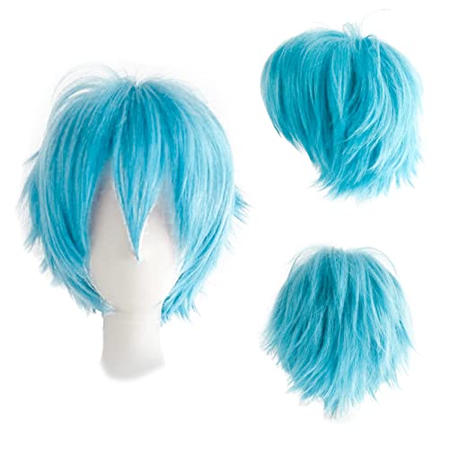 Gairyan Short Blue Wig Cosplay Wig Unisex Anime Cosplay Wigs for Women/Men Straight Fluffy Wig Costume Theme Party Fancy Dress Wigs Halloween Wig Comic-Con Costumes Accessories, Sky Blue