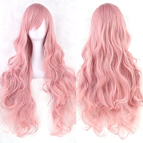 ColorfulPanda Charming Long Pink Curly Full Hair Wig Anime Cosplay Halloween Costume Party Synthetic Wigs for Women Girls