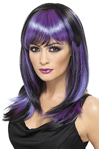 Smiffys Women's Black and Purple Witch Wig, One Size, Glamor Witch Wig,5020570325193
