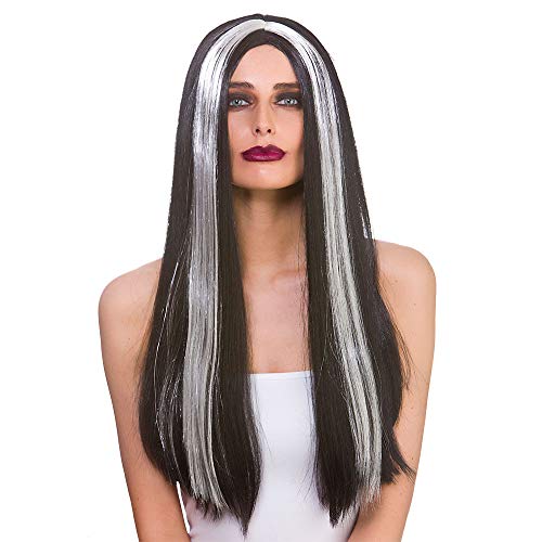 Wicked Costumes Ladies Long Black Wig with Silver Streak Halloween Fancy Dress Accessory