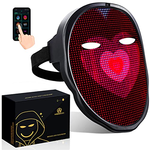 MEGOO Led Mask with App Bluetooth Programmable Customized,Led Electronic Digital Light Up Mask Halloween for Costume DJ Masquerade Rave Cosplay Birthday Party,Led Full Face Shining Mask for Adult Kid